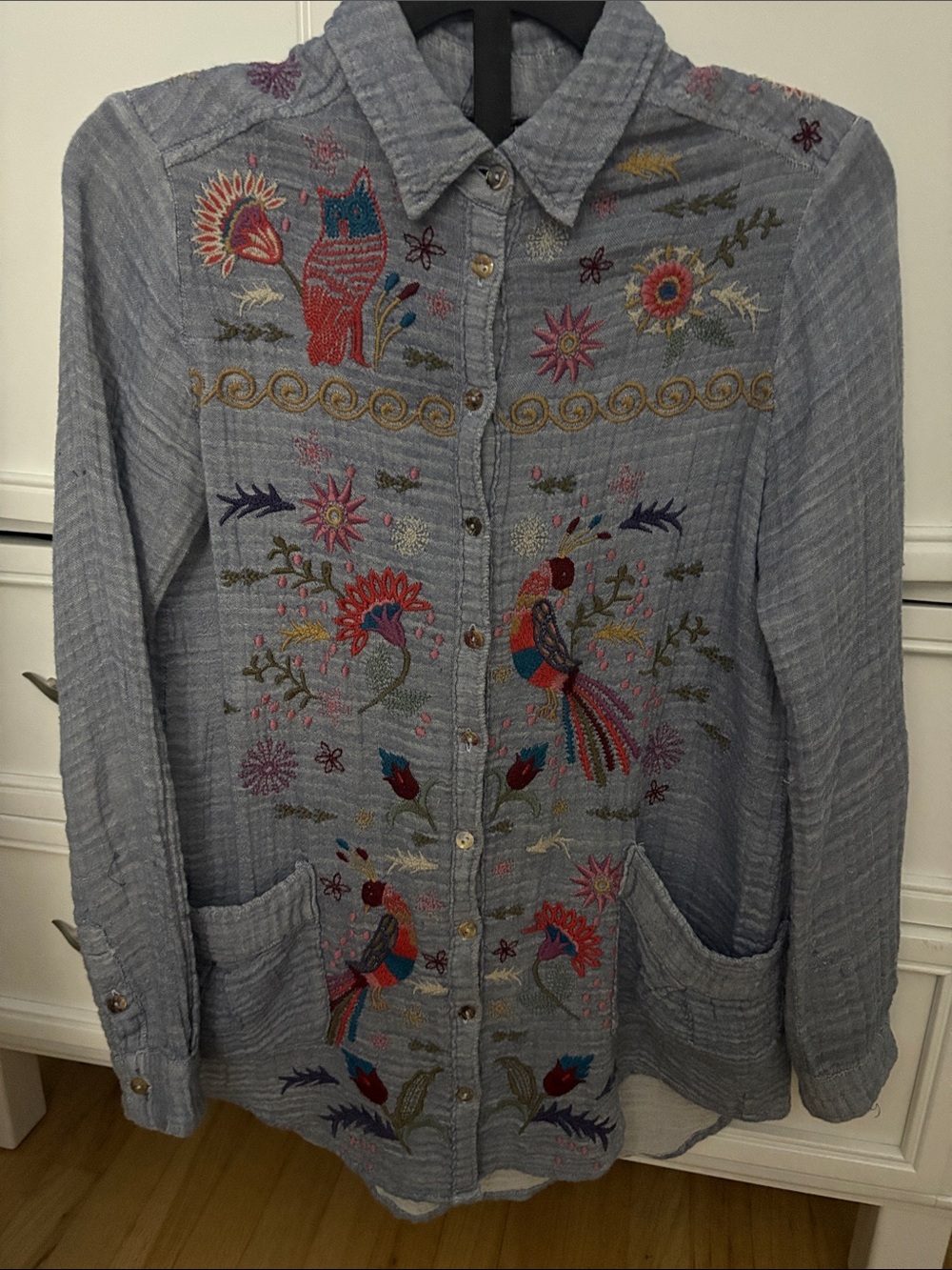 Johnny Was Embroidered Cotton Shirt Jacket - Lt Blue XXS but believe it’s a S/M